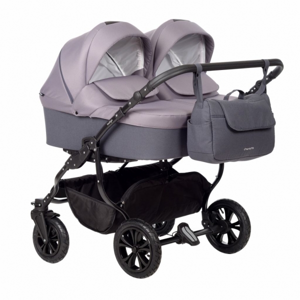 Коляска для двойни 2 в 1 Indigo Charlotte Sity Duo, Cs 03 (Темно-серый + Фиолетовый)