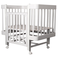 Кровать детская INDIGO Tiny (ложе 100х70, закругленные углы, продольный маятник + колеса) массив б (белый-белый)