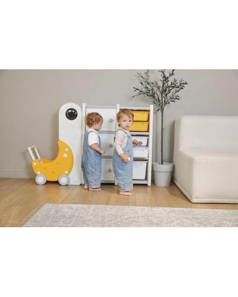 Стеллаж для игрушек UNIX Kids Moon 8 (3 полки + 5 ящиков) желтый/белый