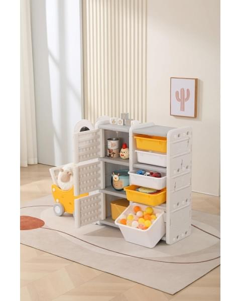 Стеллаж для игрушек UNIX Kids Moon 8 (3 полки + 5 ящиков) желтый/белый