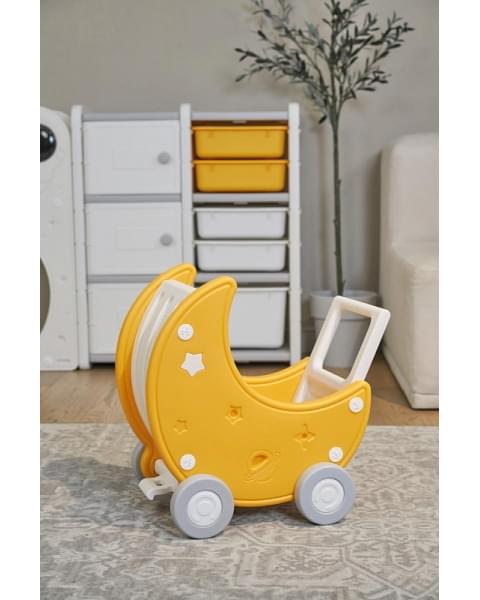 Стеллаж для игрушек UNIX Kids Moon 8 (3 полки + 5 ящиков) желтый/белый