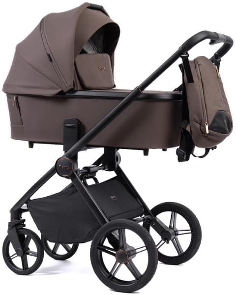 Детская коляска Peppy Monaco 3 в 1 с автокреслом First Brownie коричневый, рама черная