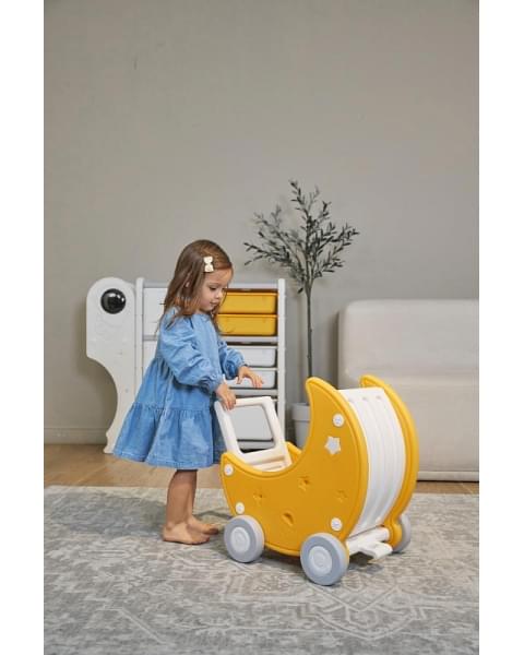 Стеллаж для игрушек UNIX Kids Moon 8 (3 полки + 5 ящиков) желтый/белый