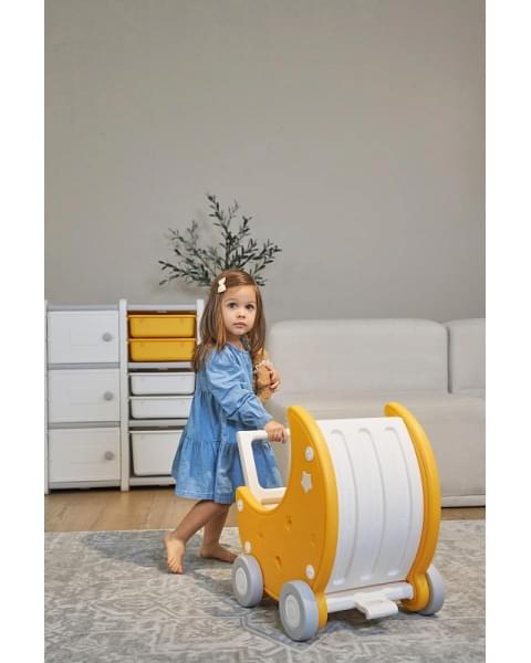 Стеллаж для игрушек UNIX Kids Moon 8 (3 полки + 5 ящиков) желтый/белый