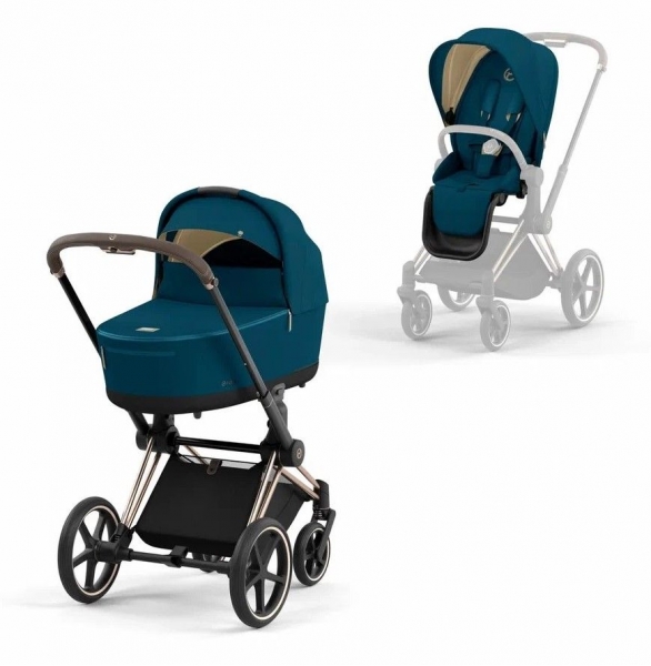 Коляска 2 в 1 Cybex Priam IV шасси Rose Gold, Mountain Blue (Синий)