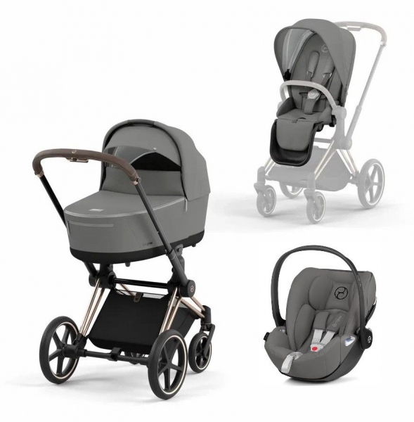 Коляска 3 в 1 Cybex Priam IV шасси Rose Gold, Soho Grey (Серый)