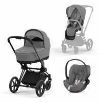 Коляска 3 в 1 Cybex Priam IV шасси Matt Black, Soho Grey (Серый)