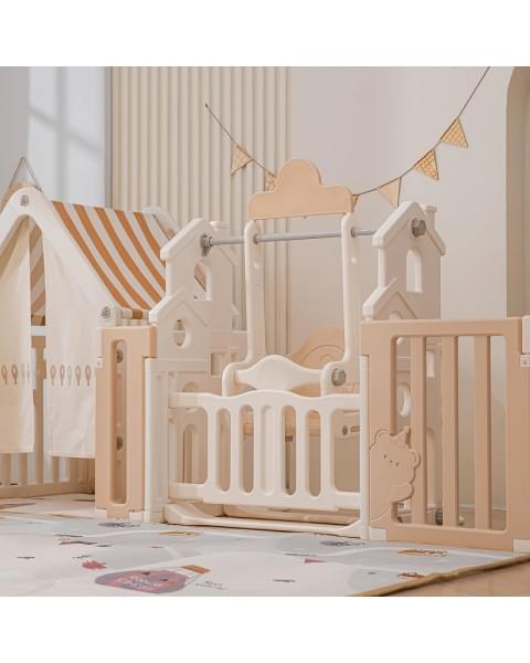 Манеж UNIX Kids DeLuxe House&Storage Camel, 150 x 180 см с игровыми аксессуарами
