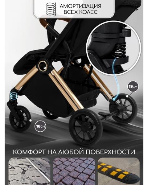 Прогулочная коляска Amarobaby Handy, черный/золотой