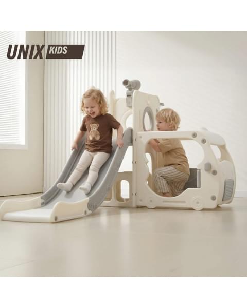 Игровой комплекс с горкой UNIX Kids Супер Автобус Super Bus серый