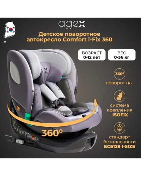 Автокресло Agex Comfort i-Fix 360 (0-36 кг), Black (Черный)
