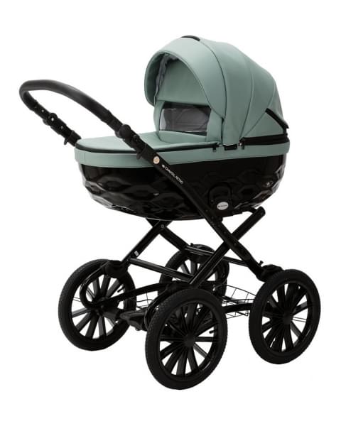Детская коляска Adamex Chantal Retro Deluxe 2 в 1 C-SA20 (СЕРО-ЗЕЛЕНАЯ КОЖА)