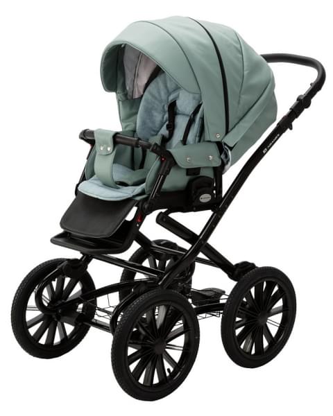 Детская коляска Adamex Chantal Retro Deluxe 2 в 1 C-SA20 (СЕРО-ЗЕЛЕНАЯ КОЖА)