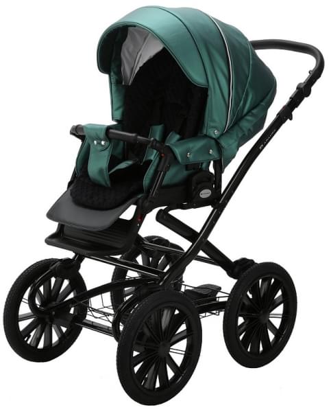 Детская коляска Adamex Chantal Retro Deluxe 2 в 1 C105A (ИЗУМРДНАЯ 100% КОЖА-ХРОМ МОЛНИИ)