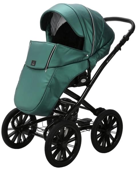 Детская коляска Adamex Chantal Retro Deluxe 2 в 1 C105A (ИЗУМРДНАЯ 100% КОЖА-ХРОМ МОЛНИИ)