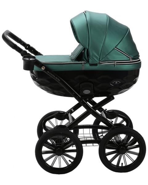 Детская коляска Adamex Chantal Retro Deluxe 2 в 1 C105A (ИЗУМРДНАЯ 100% КОЖА-ХРОМ МОЛНИИ)