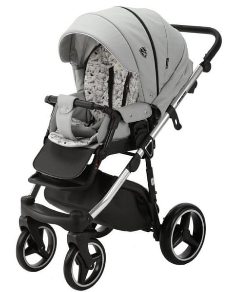 Детская коляска Adamex Cortina Deluxe 3 в 1 CT304 (СВ. СЕР.КОЖА+СЕРЕБ.ОТДЕЛКА+ ХРОМ РАМА)