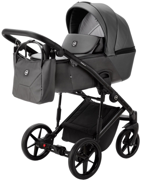 Детская коляска Adamex Mobi Deluxe 2 в 1 M-SD06 (ГРАФИТ+ЧЕРНАЯ КОЖА)
