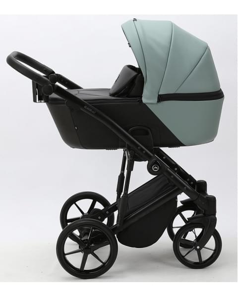 Детская коляска Adamex Mobi Deluxe 2 в 1 M-SD14 (СЕРО-ЗЕЛЕНЫЙ+ЧЕРНАЯ КОЖА)