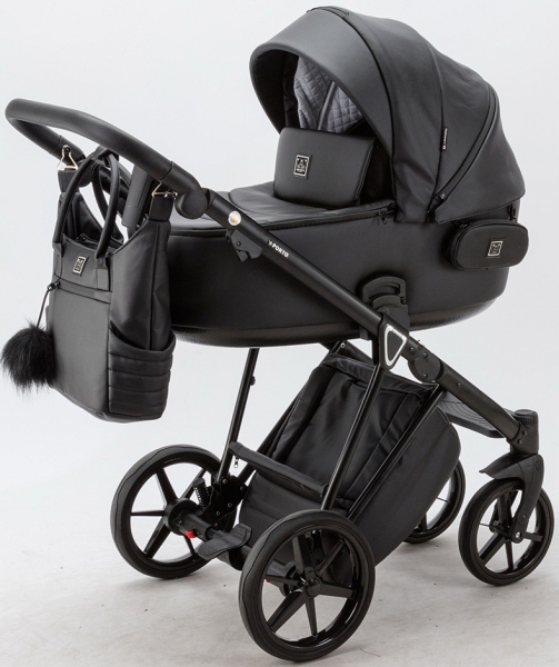 Детская коляска Adamex Porto Deluxe 3 в 1 PO-SA02 (ЧЁРН.КОЖА)