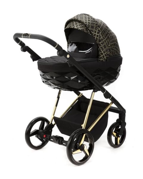 Детская коляска Adamex Quantum SE Exclusive 3 в 1 Q-DW522 (ЧЕРНЫЙ+ЗОЛОТОЙ ОРНАМЕНТ+ЗОЛОТО РАМА)