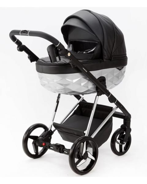 Детская коляска Adamex Quantum Star Deluxe 2 в 1 Q-STAR108-K (ЧЕРН.КОЖА+ХРОМ РАМА)