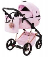 Детская коляска Adamex Quantum Superstar Deluxe 2 в 1 Q-STAR136-K  (РОЗОВ.ЗЕФИР КОЖА+РОЗОВ.ДНО+РОЗОВ.ЗОЛОТО РАМА)
