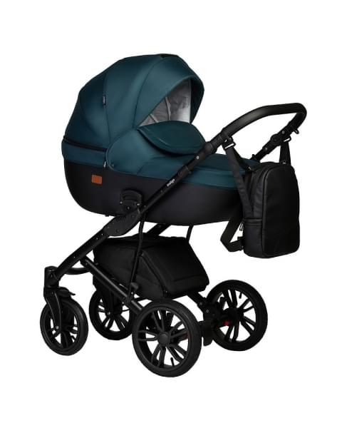 Детская коляска Indigo Mio S 2 в 1 06 черная кожа+изумрудный