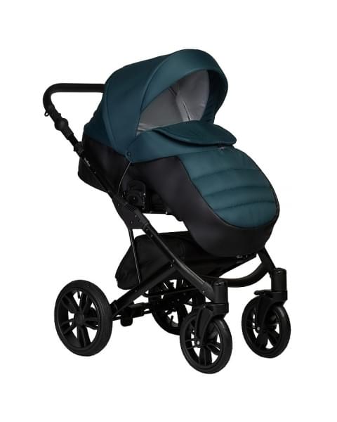 Детская коляска Indigo Mio S 2 в 1 06 черная кожа+изумрудный