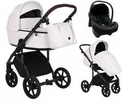 Детская коляска Roan Bass Next Кожа 3 в 1 с автокреслом Tutis Elo Lux EduSky Black RN081/1 White