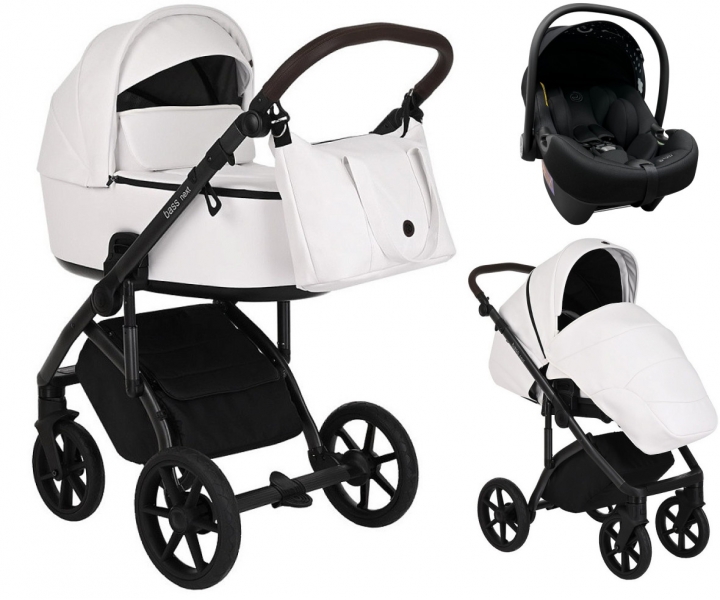 Детская коляска Roan Bass Next Кожа 3 в 1 с автокреслом Tutis Elo Lux EduSky Black RN081/1 White