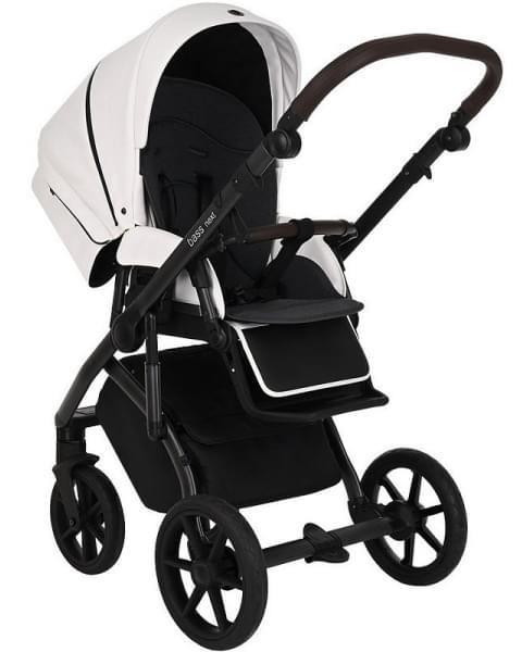 Детская коляска Roan Bass Next Кожа 3 в 1 с автокреслом Tutis Elo Lux EduSky Black RN081/1 White