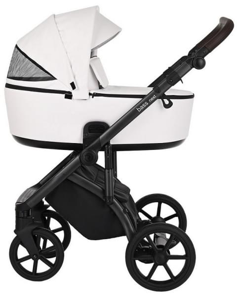 Детская коляска Roan Bass Next Кожа 3 в 1 с автокреслом Tutis Elo Lux EduSky Black RN081/1 White