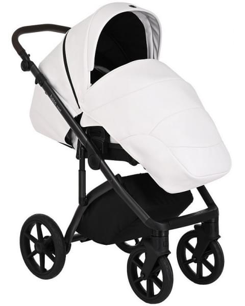 Детская коляска Roan Bass Next Кожа 3 в 1 с автокреслом Tutis Elo Lux EduSky Black RN081/1 White