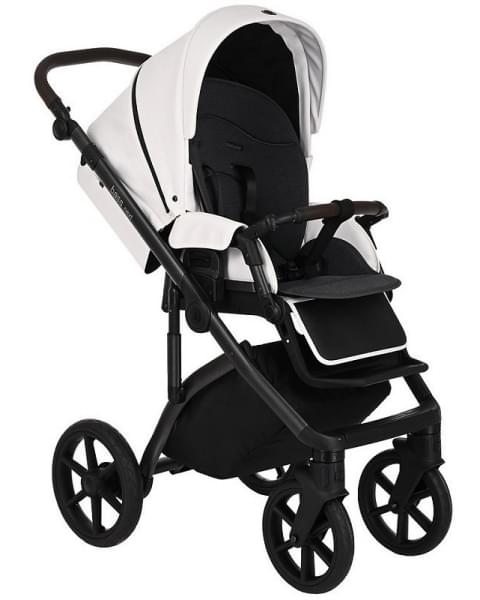 Детская коляска Roan Bass Next Кожа 3 в 1 с автокреслом Tutis Elo Lux EduSky Black RN081/1 White