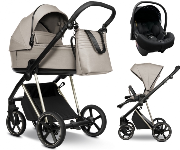 Детская коляска Roan Sol Vintage Luxury 3 в 1 с автокреслом Tutis Elo Lux EduSky Black VIN 06/HZ Hazel/Champagne/руч.Black