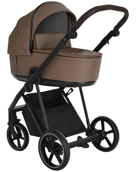 Детская коляска Roan Sol Кожа 3 в 1 с автокреслом Tutis Elo Lux EduSky Black RSL/2025 Camel/Black/руч.Тем.коричневый