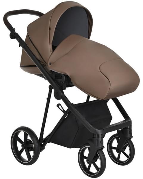 Детская коляска Roan Sol Кожа 3 в 1 с автокреслом Tutis Elo Lux EduSky Black RSL/2025 Camel/Black/руч.Тем.коричневый