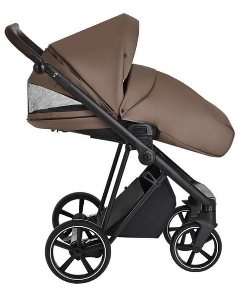 Детская коляска Roan Sol Кожа 3 в 1 с автокреслом Tutis Elo Lux EduSky Black RSL/2025 Camel/Black/руч.Тем.коричневый