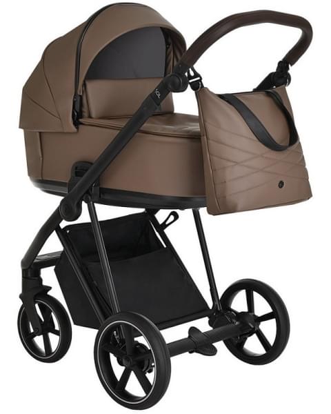 Детская коляска Roan Sol Кожа 3 в 1 с автокреслом Tutis Elo Lux EduSky Black RSL/2025 Camel/Black/руч.Тем.коричневый