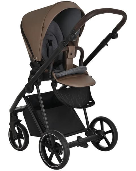 Детская коляска Roan Sol Кожа 3 в 1 с автокреслом Tutis Elo Lux EduSky Black RSL/2025 Camel/Black/руч.Тем.коричневый