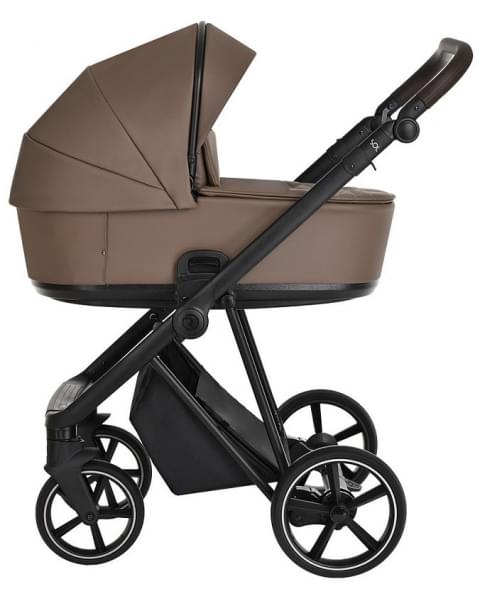 Детская коляска Roan Sol Кожа 3 в 1 с автокреслом Tutis Elo Lux EduSky Black RSL/2025 Camel/Black/руч.Тем.коричневый