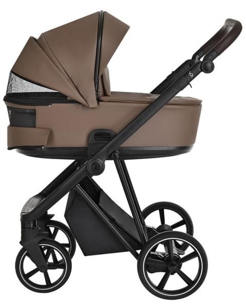 Детская коляска Roan Sol Кожа 3 в 1 с автокреслом Tutis Elo Lux EduSky Black RSL/2025 Camel/Black/руч.Тем.коричневый