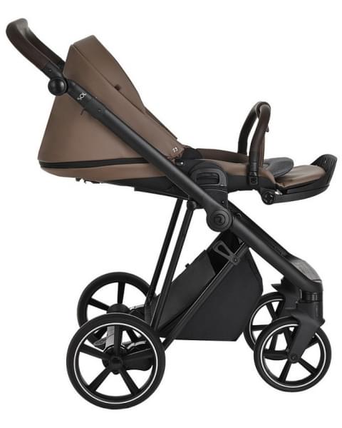Детская коляска Roan Sol Кожа 3 в 1 с автокреслом Tutis Elo Lux EduSky Black RSL/2025 Camel/Black/руч.Тем.коричневый