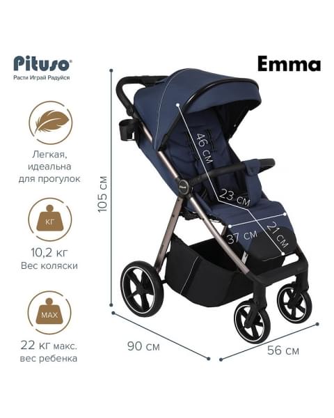 Детская прогулочная коляска Pituso Emma Navy Blue/Темно-Синий