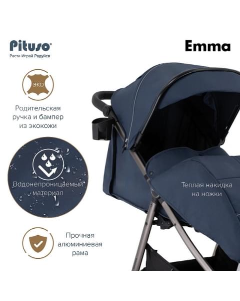 Детская прогулочная коляска Pituso Emma Navy Blue/Темно-Синий