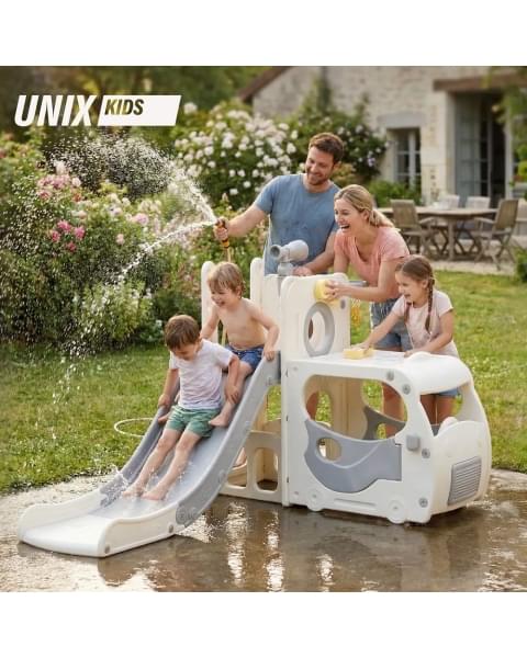 Игровой комплекс с горкой UNIX Kids Супер Автобус Super Bus серый