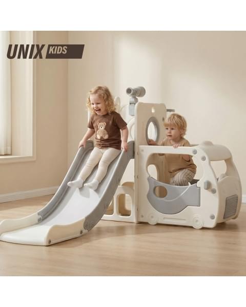 Игровой комплекс с горкой UNIX Kids Супер Автобус Super Bus серый