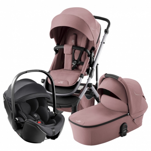 Коляска 3 в 1 Britax Roemer Smile 5Z, Dusty Rose (Розовый) + Автокресло Britax Roemer Baby-Safe Pro Classic (0-13 кг), Deep Black (Черный)