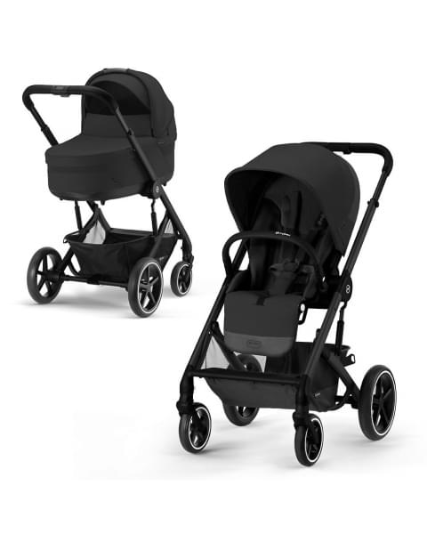 Коляска 3 в 1 Cybex Balios S Lux New 2023 шасси Black, Moon Black (Черный / шасси Черный / с дождевиком)